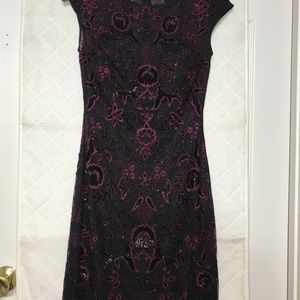 AIDAN MATTOX Embroidered/ Bead Formal Dress- Color Burgundy